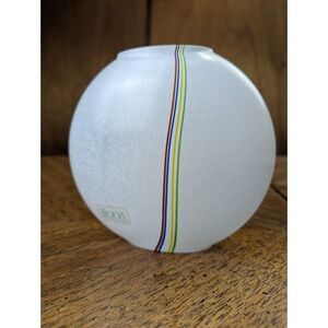 Kosta Boda Art Glass Bertil Vallien 48224 Frosted White & Rainbow Stripes Vase